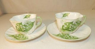 2 Vtg Shelley England Lily Of The Valley Tea Cup Saucer 13822 Dainty & Ludlow