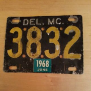 Vintage Delaware Motorcycle License Plate