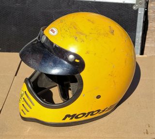 Vintage Bell Moto 3 Helmet 1980’s Motorcycle Racing Bmx Yellow Size 7 1/4