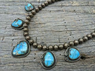 Vintage Native American Navajo Sterling Turquoise Bench Bead Necklace 16 "