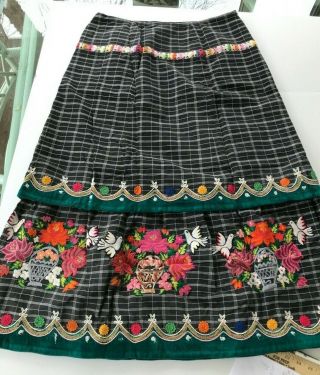 Vtg San Mateo Ixtatan Hand - Embroidered Guatemalan Wedding Skirt 2xl