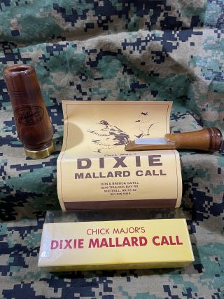Vintage Chick Major Don Cahill Wooden Dixie Mallard Duck Call Brass Band Papers