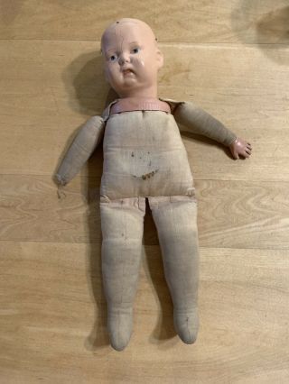 Sweet Antique Schoenhut Baby Doll - Wood Head,  Hands - Cloth Body - Missing One Hand