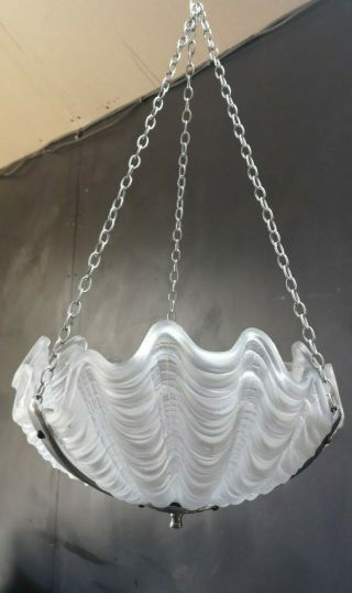 Vintage Art Deco French Frosted Glass & Chrome 