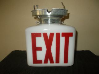 Vintage 3 Sided Triangle White Glass Ceiling Mount Hardwired Exit Sign Light