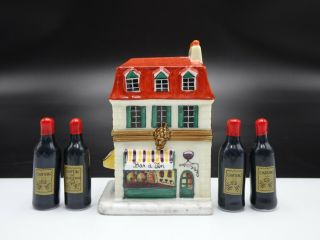 Vintage Limoges France Marque Deposee Wine Bar With 4 Bottles Trinket Box