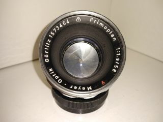 Vintage Meyer Optik Gorlitz Lens W/case 1:1.  9/58 Primoplan 1950 