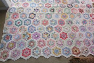 Vintage Flower Garden Quilt - Hand Stitched - Feed Sack Material - No Problems