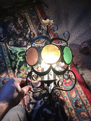 Vtg Antique Mcm Italy Multi Color Swag Light Fixture Chandelier Plug In Pendant