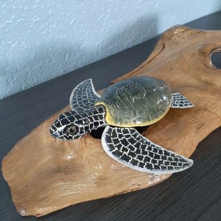 Carl Christiansen Green Sea Turtle Fish Decoy Lure Folk Art Wood Carving