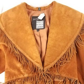 Michael Hoban North Beach Vintage Suede Leather Fringe Western Jacket Brown
