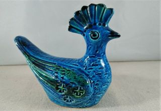 Vintage Rimini Blue Turquoise Aldo Londi Peacock Bird Bitossi Italy Mcm 15 Cm