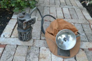 Old Antique Vintage Miners Soft Cloth Hat With Justrite Carbide Cap Lamp