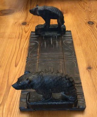 Antique Vintage Carved Wood Black Forest Bears Slide Expandable Book Ends