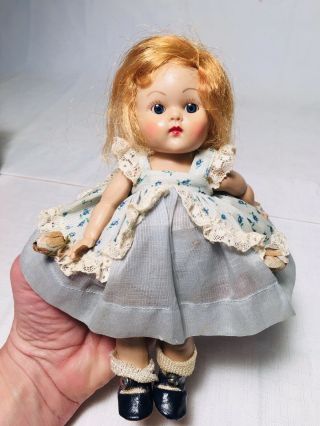Vintage Early 1950s Strung Vogue Ginny Doll In Blue Party Outfit
