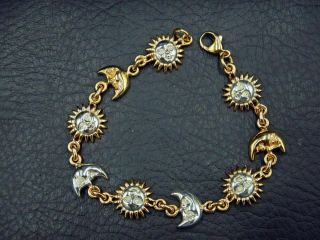 Vintage Bracelet Signed Sergio Bustamante Sterling Silver Celestial Sun & Mo