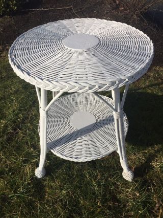 Antique Wicker Round Table Heywood Wakefield Reed