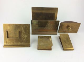 Vintage Arts & Crafts Bradley & Hubbard 5 Piece Brass Desk Set