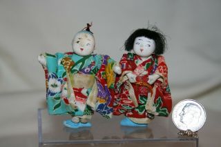 Miniature Dollhouse Antique/vintage Japanese Gofun Boy & Girl Childs Toys Or