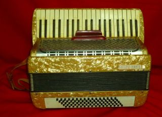 Vintage Settimio Soprani Italian Accordion Instrument With Leather Straps