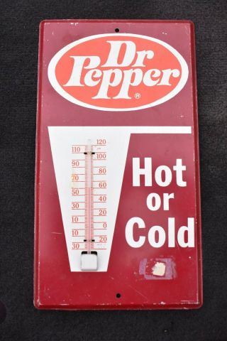 Vintage Dr.  Pepper " Hot Or Cold " Metal Advertising Thermometer Soda Pop Sign