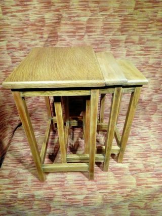 Antique Art And Crafts Oak Nesting Tables.  Shaker Tables.  Golden Oak