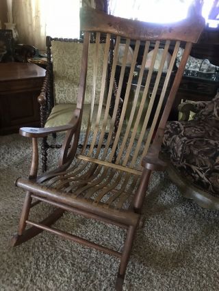 Vintage Oak Rocker / Rocking Chair Bentwood Seat Unusual Modern Look