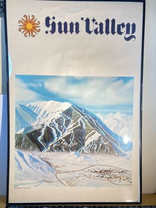 Vtg Sun Valley Aerial Ski Slope Mountain Poster - C.  1965 By Hal Shelton