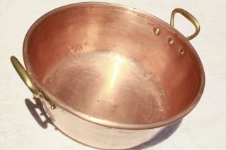 Large Vintage French Copper Jam Pan Rolled Rim Bronze Handles 11.  2lbs 18.  1inch