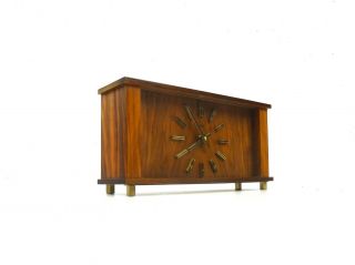 60s Teak Vintage Very Rare Mid Century Table Clock By Zentra Germany