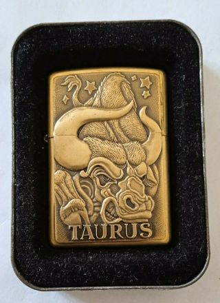 Zippo Lighter Rare Barrett Smythe Brass - Zodiac Taurus 1997