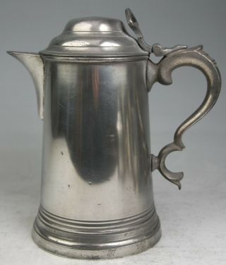 Fine Georgian Antique Pewter Lidded Oeas Quart Tankard Mug Measure C1800