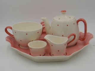 Vintage Royal Winton Pink & White Polka Dot Breakfast Set Tea For One Teapot