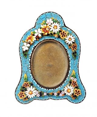 Antique Micro Mosaic Micromosaic Teal Floral Flowers Picture Frame