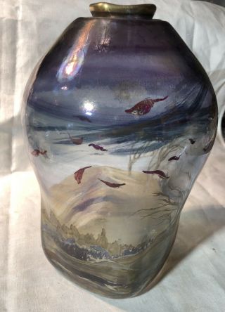 Vintage 1984 Edwin Eisch Hand Blown Art Glass Vase Signed Dated 8 1/2 "
