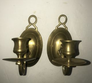 Vintage Solid Brass Candlestick Wallholders 6”l Not Cleaned Or Polished