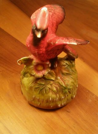 Vintage Porcelain Red Cardinal Bird Perched On Flower Revolving Music Box