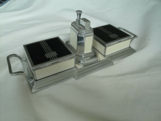 Vintage Ronson Art Metal Touch Tip Lighter Storage Tray Art Deco Cigarette 3