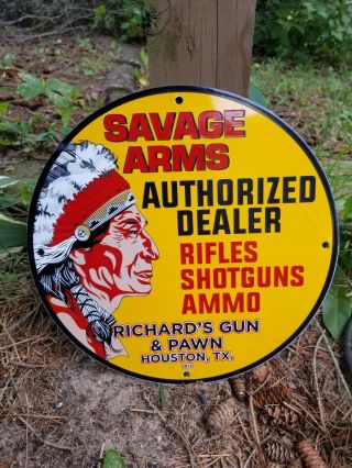 Vintage 1972 Gun Savage Arms Porcelain Sign Colt,  Houston Texas