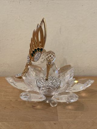 Vintage Swarovski Crystal " Hummingbird In Flight " On Lotus Flower 7552 Nr 100