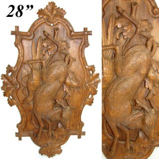 Lg Antique Black Forest Carved 28 " Wall Plaque,  