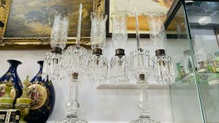 BACCARAT STYLE CRYSTAL GLASS CANDELABRA LUSTERS HURRICANE SHADES PAIR 2