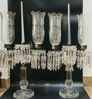 BACCARAT STYLE CRYSTAL GLASS CANDELABRA LUSTERS HURRICANE SHADES PAIR 3