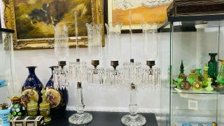 BACCARAT STYLE CRYSTAL GLASS CANDELABRA LUSTERS HURRICANE SHADES PAIR 6