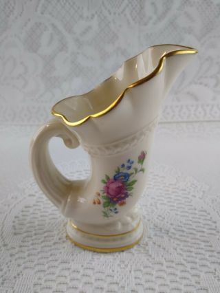 Lenox Usa Rose Horn Of Plenty Cornucopia Vase Floral Gold Trim 4 1/2 " Numbered