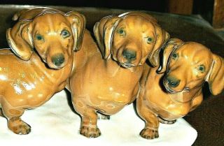 Antique German Art Deco Rosenthal 3 Dachshund Dogs Group Porcelain Figurine