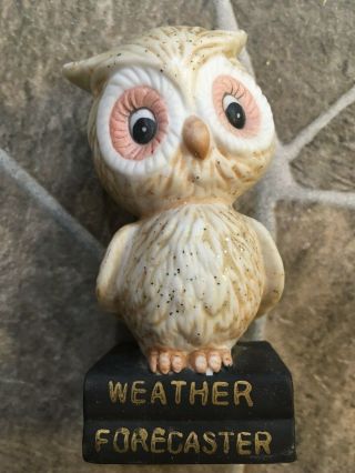 Enesco Weather Forecaster Owl Ceramic 3 3/8 " Books Japan Figurine 1975 5959