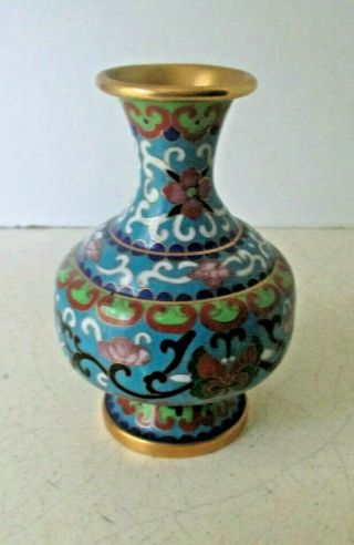 Vintage Enameled Cloisonne Brass Bud Vase 5 Inches Tall Euc