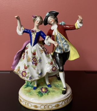 Volkstedt German Porcelain Dancing Couple Floral 6 " Figurine