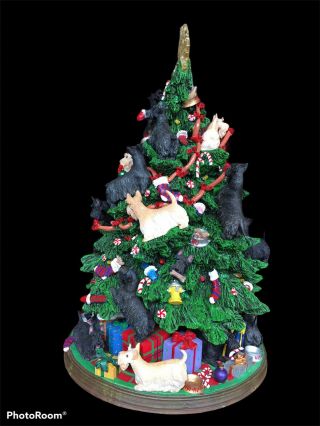 Rare Danbury Scottish Terrier Christmas Tree Collectible With Lights & Cord
